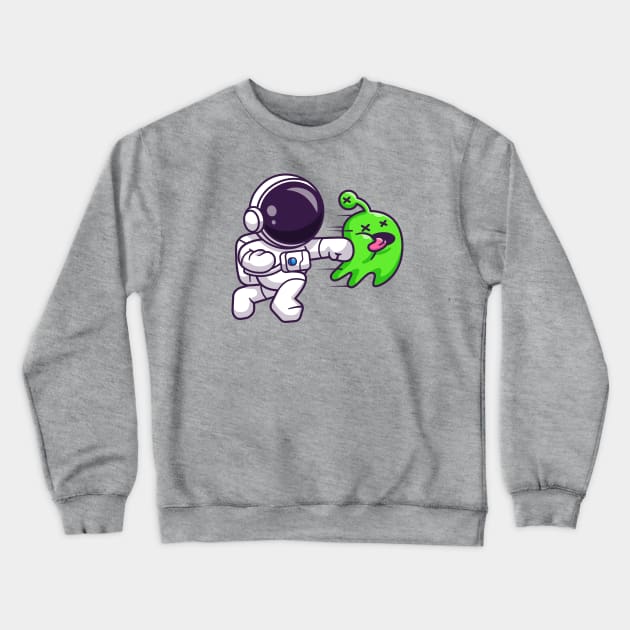 Cute Astronaut Smashing Allien Cartoon Crewneck Sweatshirt by Catalyst Labs